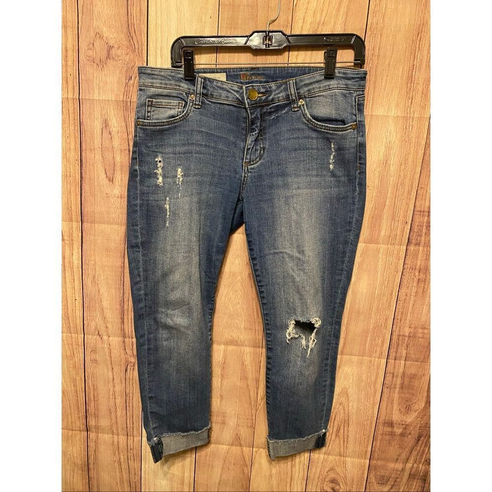 Kut from the Kloth 6 Petite ankle straight leg blue jeans denim distressed
